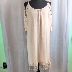 Cream Midi Sundress with Cold Shoulder and Lace